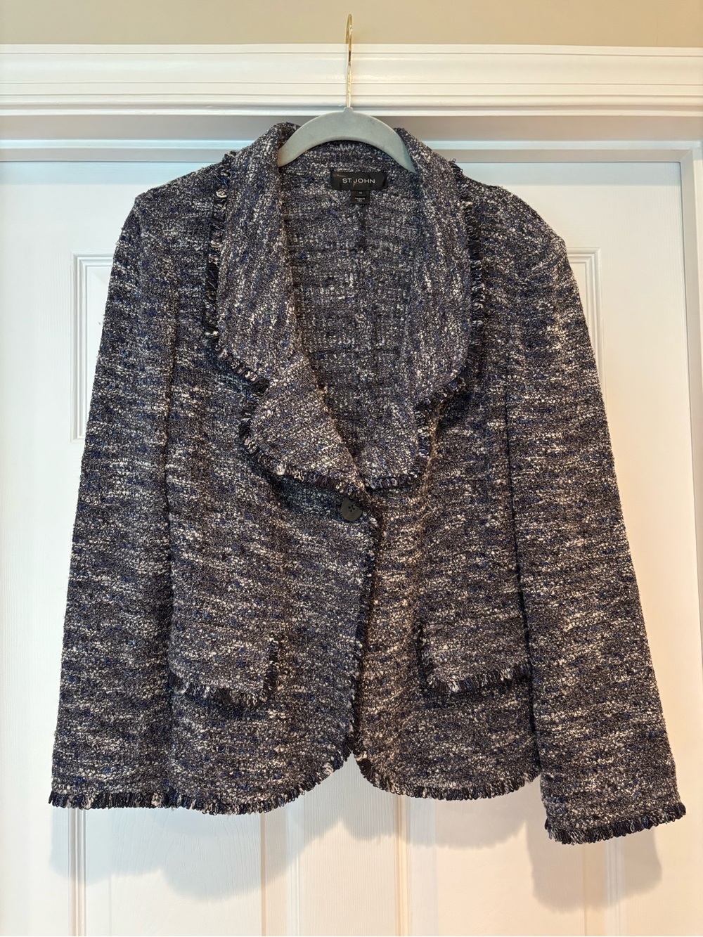 St. John Tweed Blazer Jacket Gray and Blue Size 10